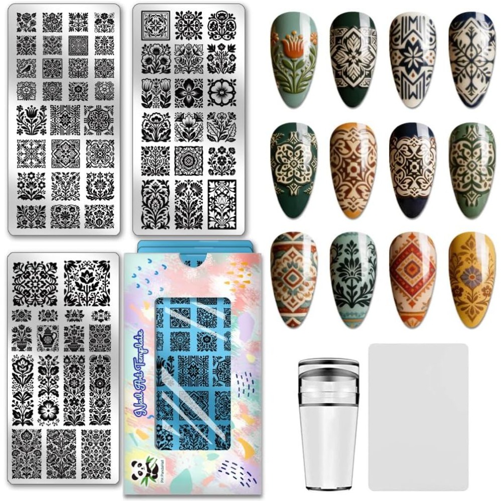 Nail Stamping Plate - 3pcs Flower Nail Stamping Plate Vintage