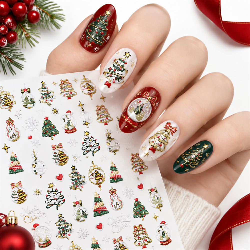 Nail Art Xmas Stickers - 1Pc New Arrival 5D Gold Christmas