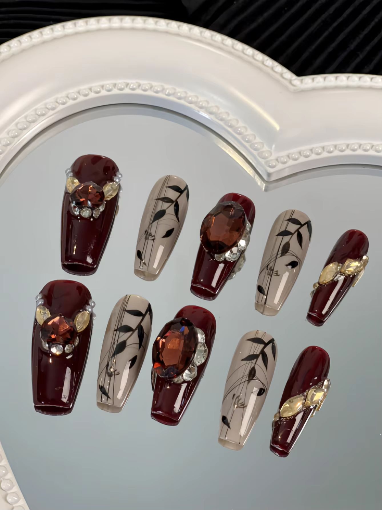 10-Piece Set of Burgundy New C - Nail Art Burgundy 评论和价格