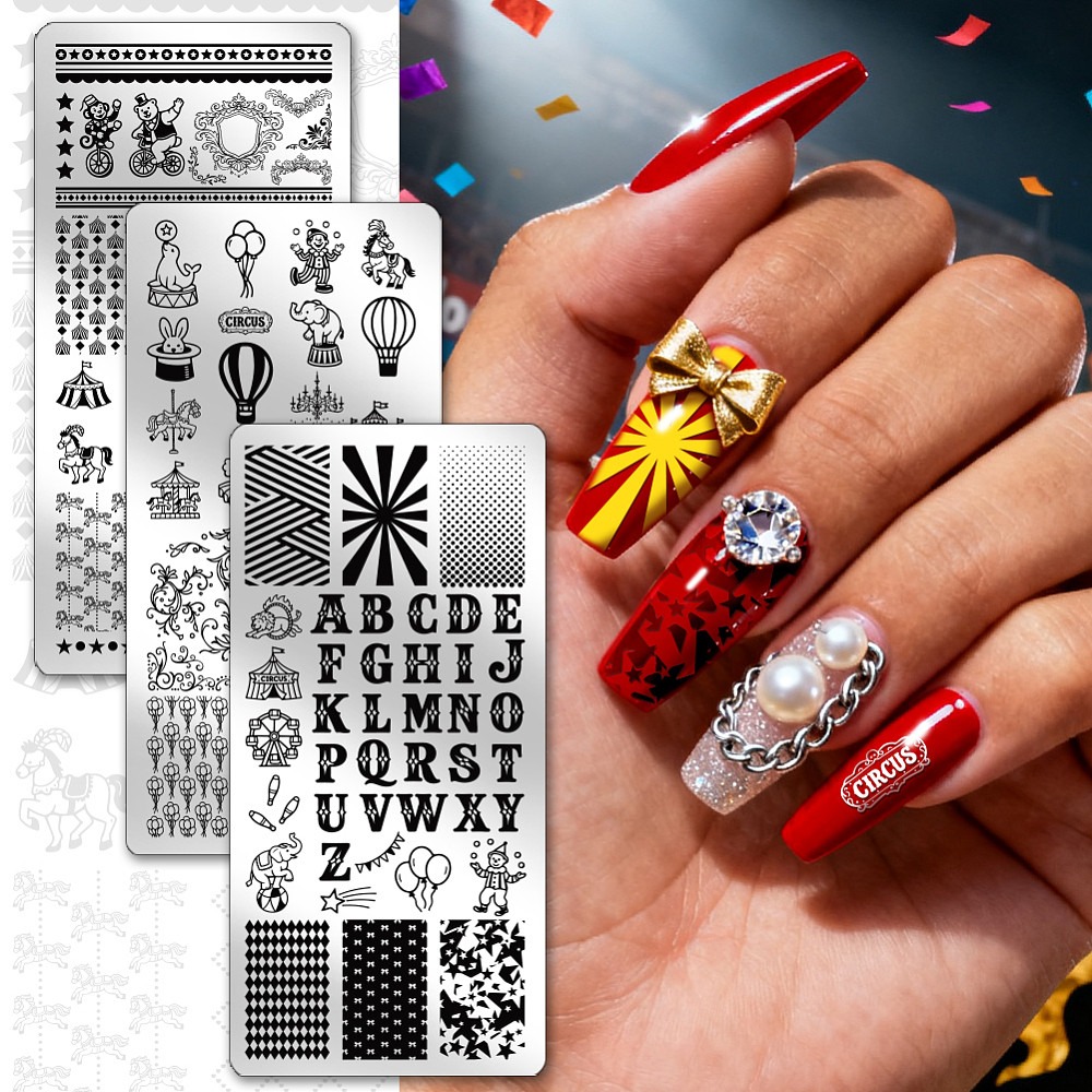 3pcs Circus Nail Stamping Plat - Nail Stamping Plate 评论和价格