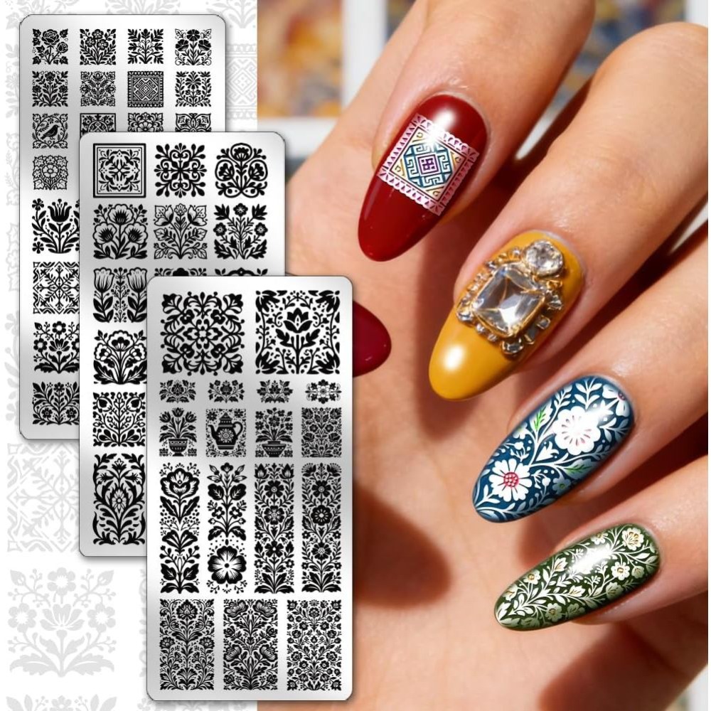 3pcs Flower Nail Stamping Plat - Nail Stamping Plate 评论和价格