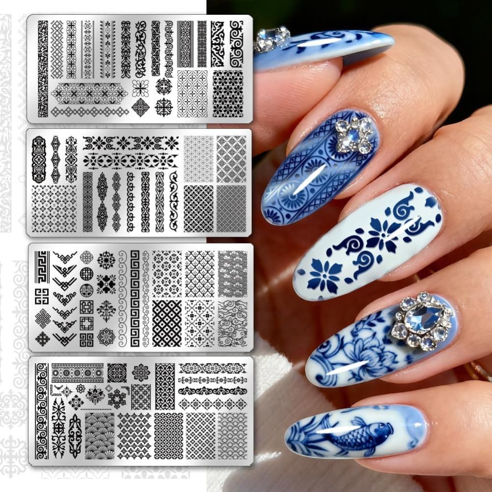 4pcs Chinese Style Patterns Na - Nail Stamping Plate 评论和价格
