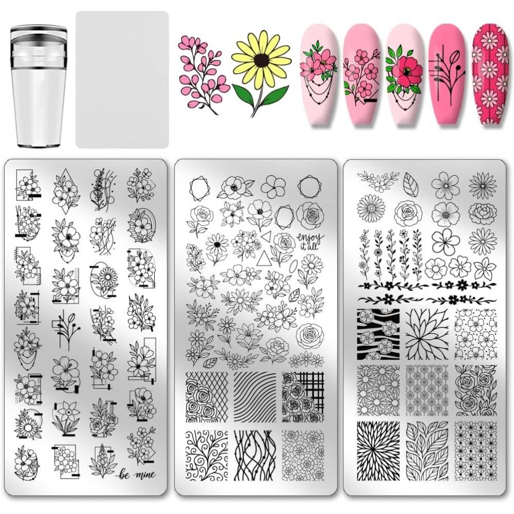 3pcs Flower Nail Stamping Plat - Nail Stamping Plate 评论和价格