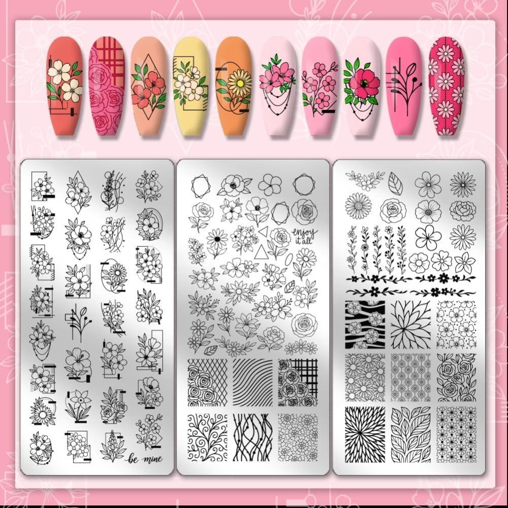 3pcs Flower Nail Stamping Plat - Nail Stamping Plate 评论和价格