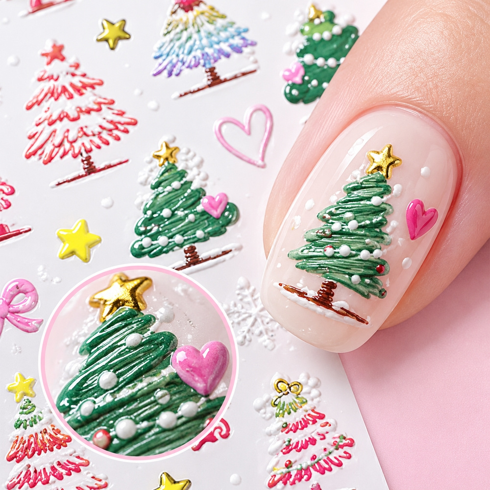 1Pc 5D Embossed Christmas Nail - Nail Art Xmas Stickers 评论和价格