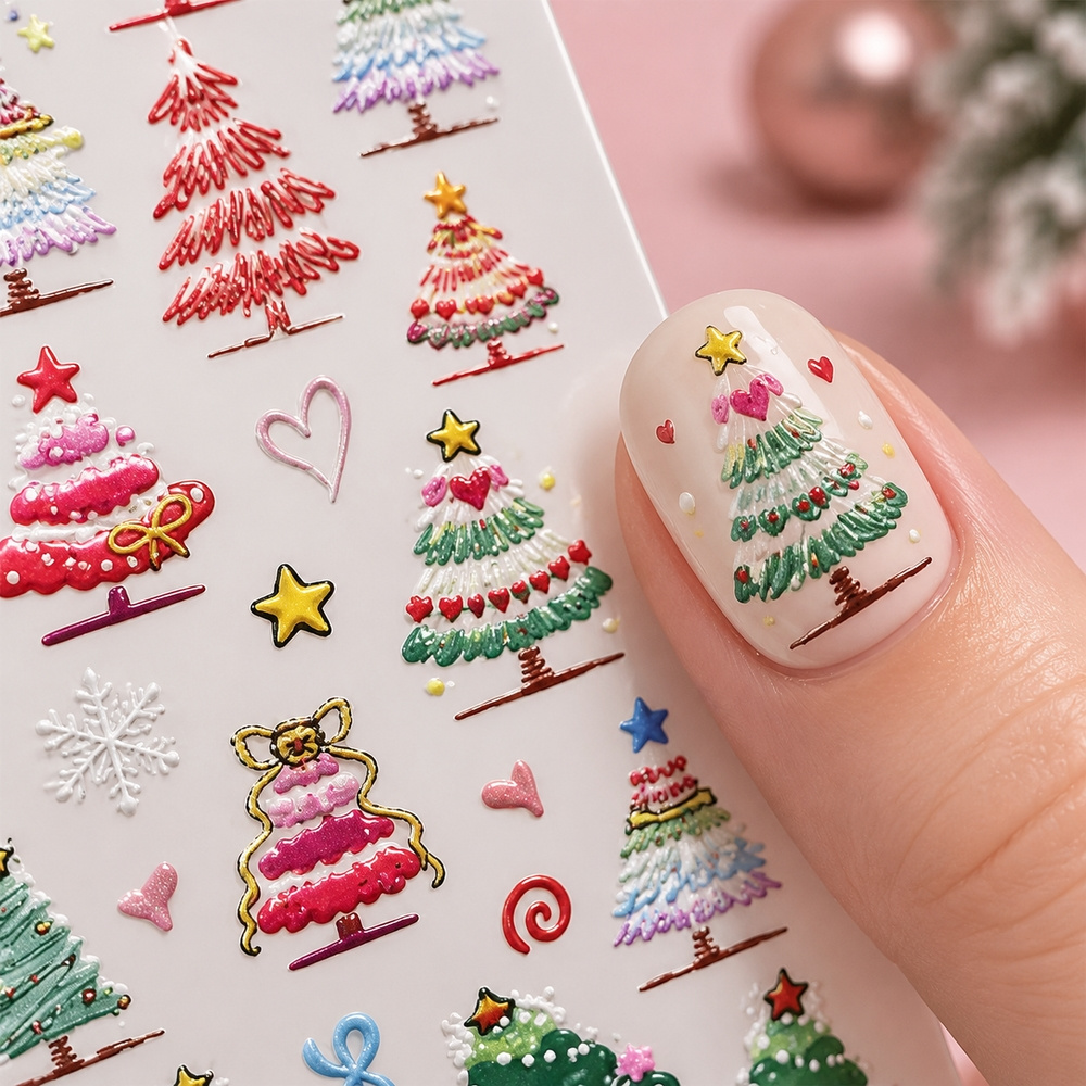 1Pc 5D Embossed Christmas Nail - Nail Art Xmas Stickers 评论和价格