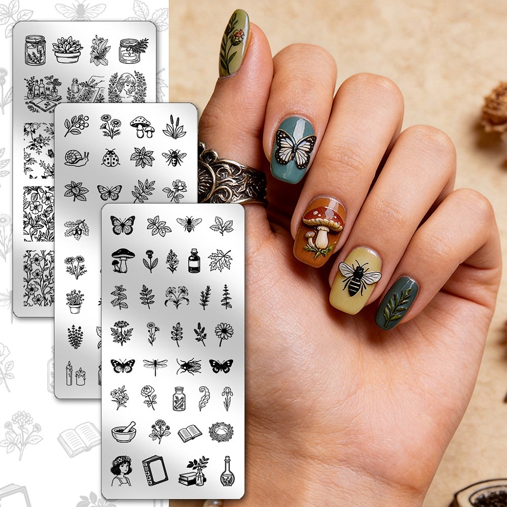 3pcs Insects Plants Nail Stamp - Nail Stamping Plate 评论和价格