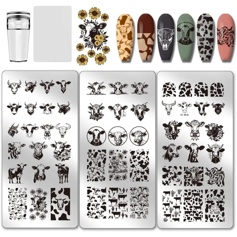 3pcs Cow-Theme Nail Stamping P - Nail Stamping Plate 评论和价格