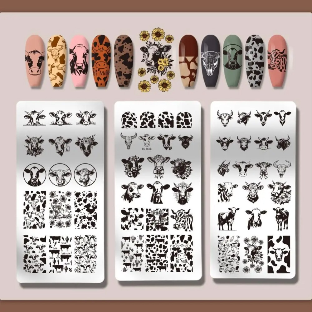 3pcs Cow-Theme Nail Stamping P - Nail Stamping Plate 评论和价格