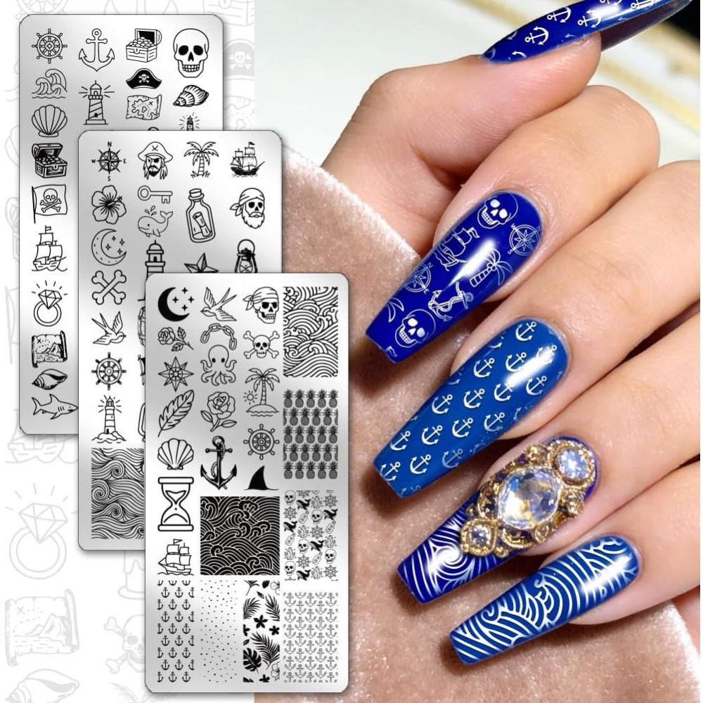 3pc Nautical Treasure Nail Sta - Nail Stamping Plate 评论和价格