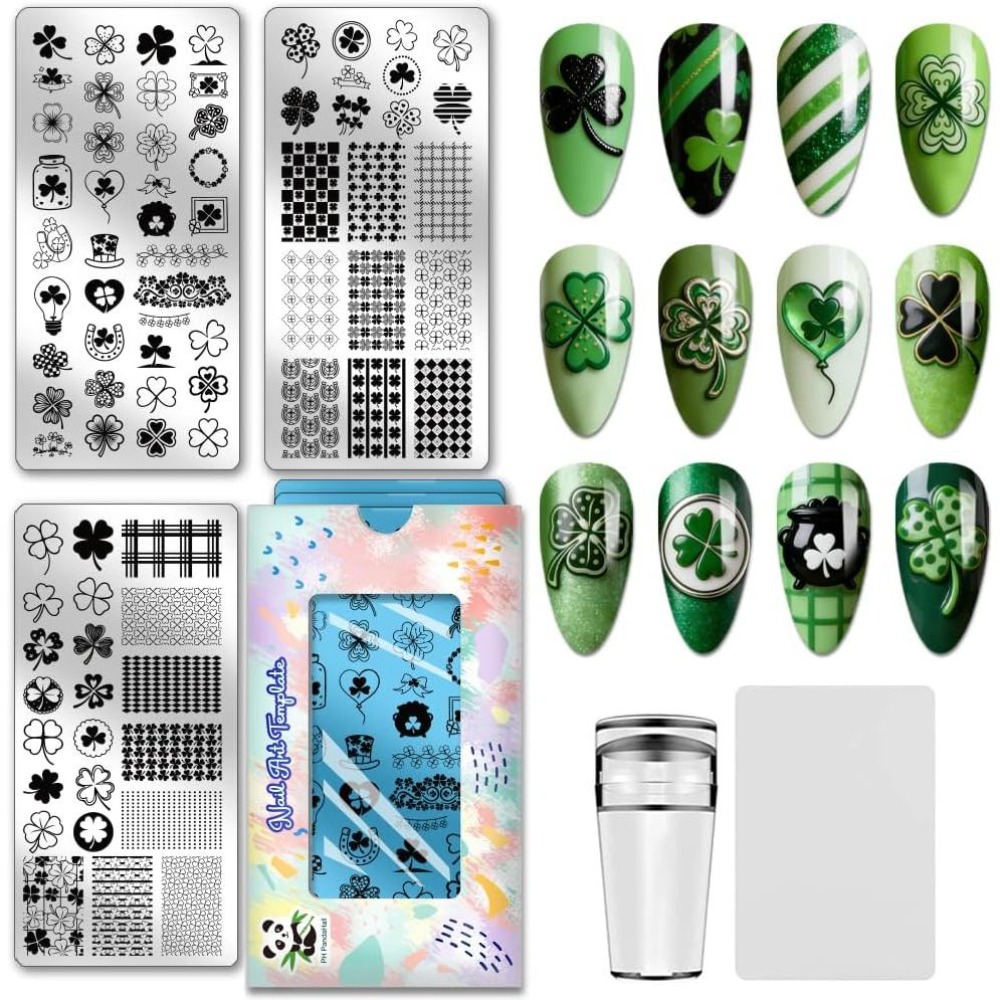 3pcs Lucky Clover Nail Stampin - Nail Stamping Plate 评论和价格