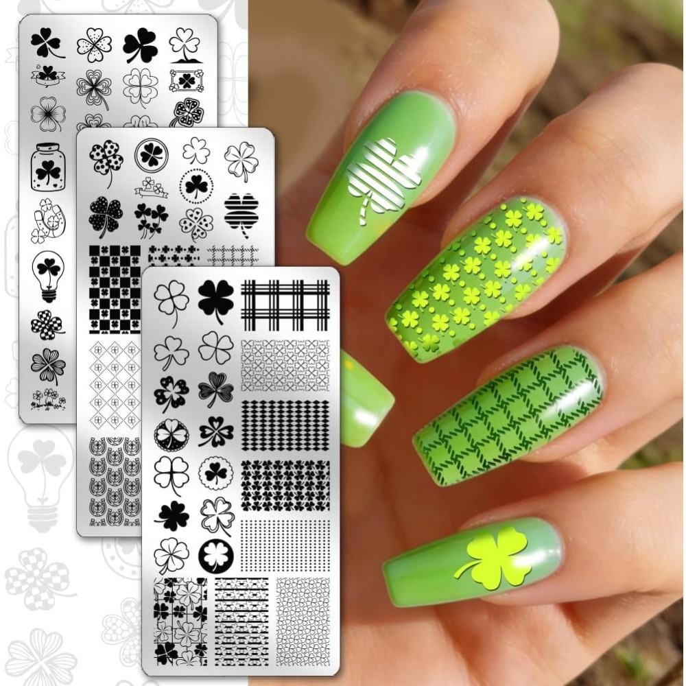3pcs Lucky Clover Nail Stampin - Nail Stamping Plate 评论和价格