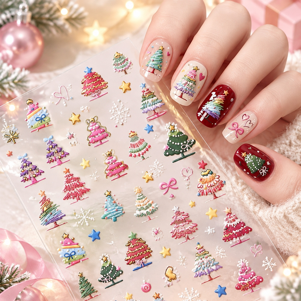 1Pc New Year 5D Cartoon Xmas T - Nail Art Xmas Stickers 评论和价格