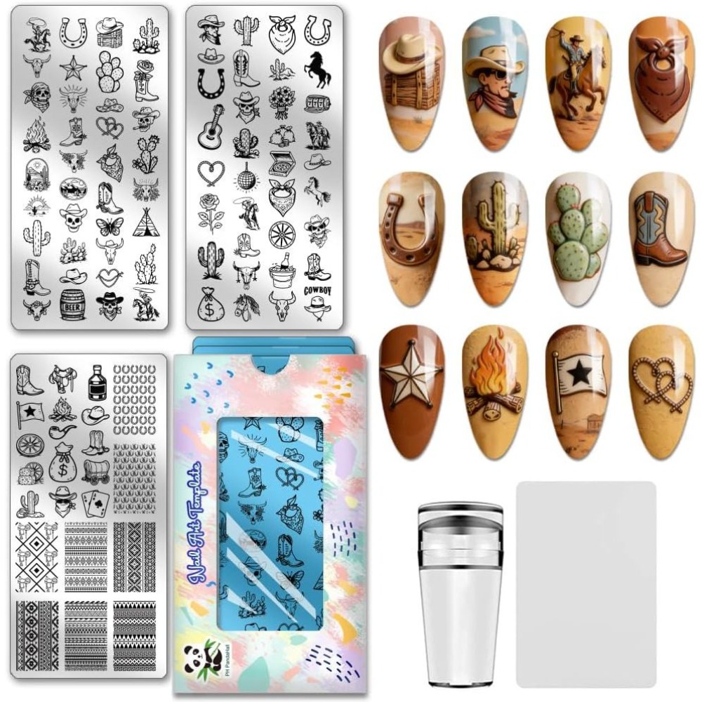 3pcs Western Cowboy Nail Stamp - Nail Stamping Plate 评论和价格
