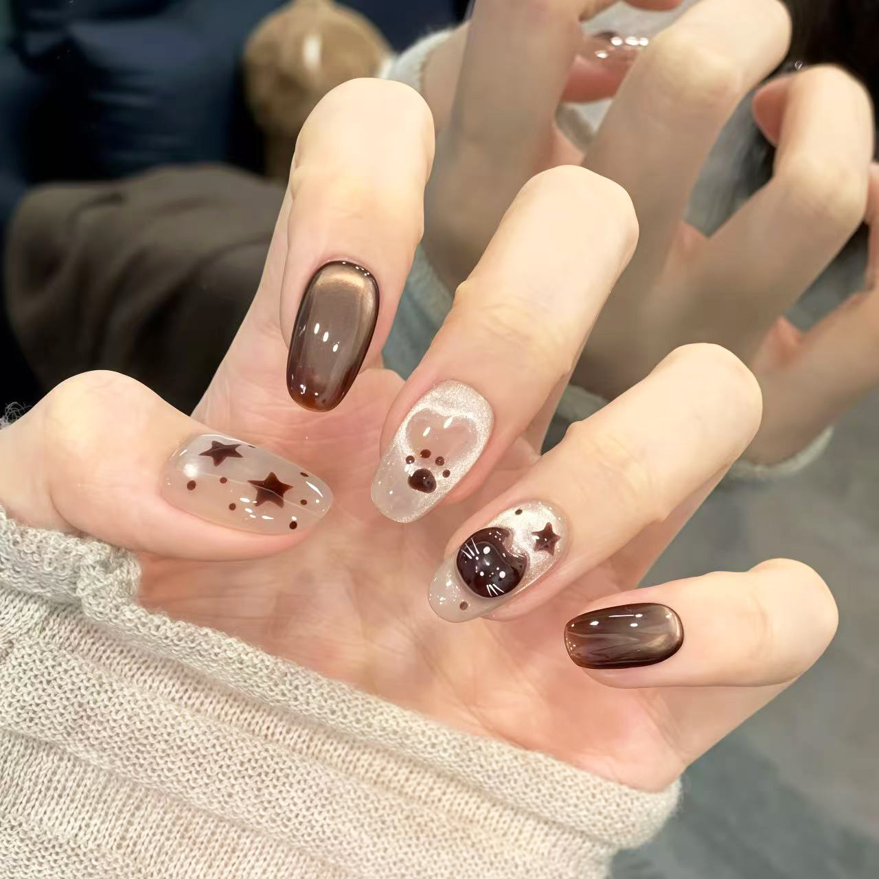 24Pcs Autumn Style Mid-length  - Nail Art Cat Eye 评论和价格