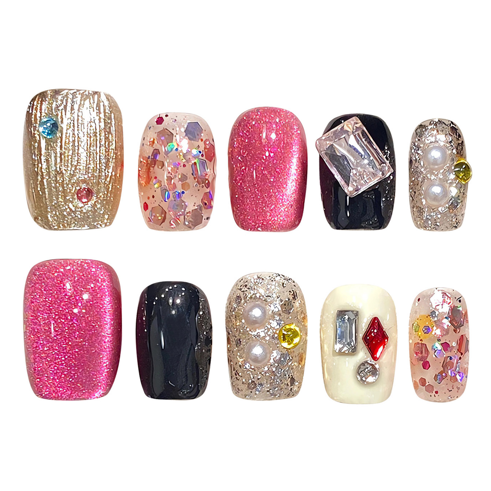 Handmade Press on Nails Glitte - Nail Art Cat Eye 评论和价格