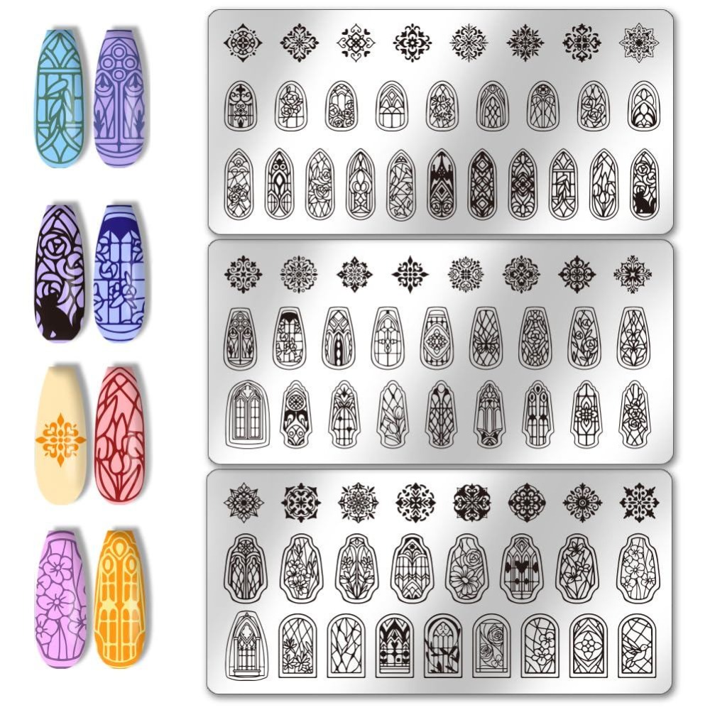 3pcs Glass Window Nail Art Tem - Nail Stamping Plate 评论和价格