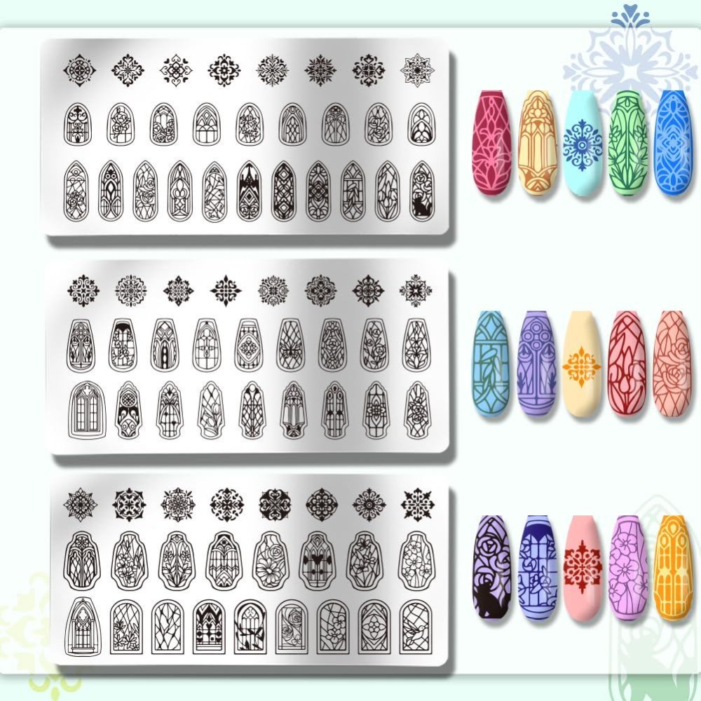 3pcs Glass Window Nail Art Tem - Nail Stamping Plate 评论和价格