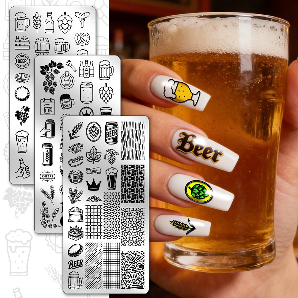 3pcs Beer Nail Stamping Plates - Nail Stamping Plate 评论和价格