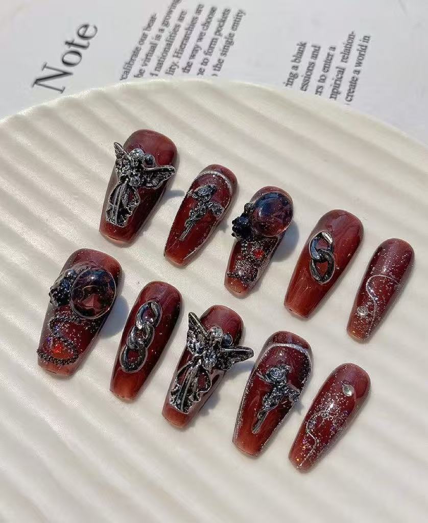 Halloween 10-Piece Retro Spicy - Nail Art Burgundy 评论和价格
