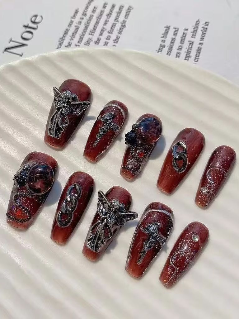 Halloween 10-Piece Retro Spicy - Nail Art Burgundy 评论和价格