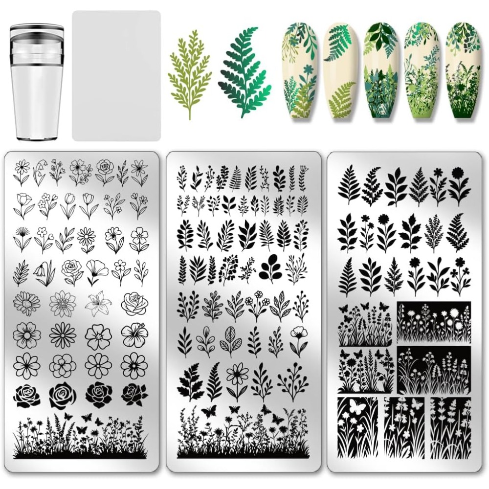 3pcs Flower Leaf Nail Stamping - Nail Stamping Plate 评论和价格