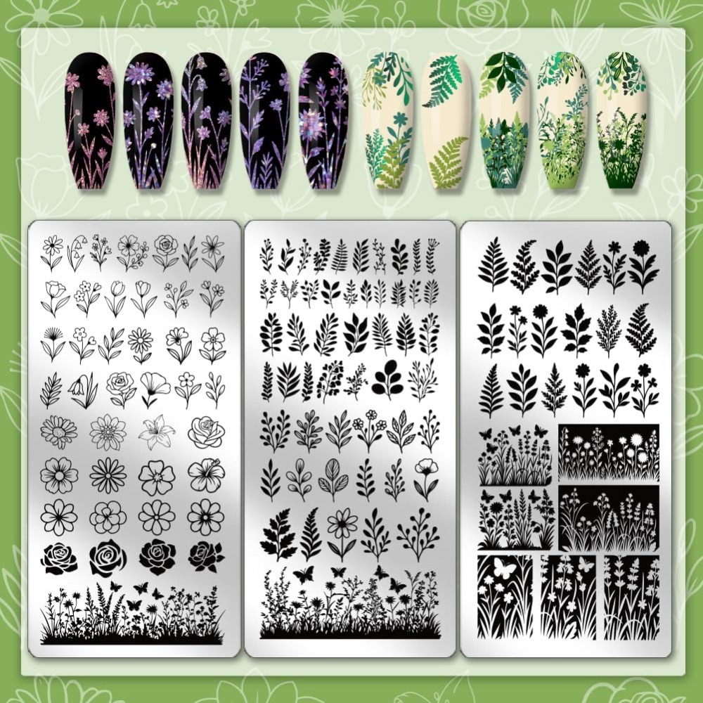 3pcs Flower Leaf Nail Stamping - Nail Stamping Plate 评论和价格
