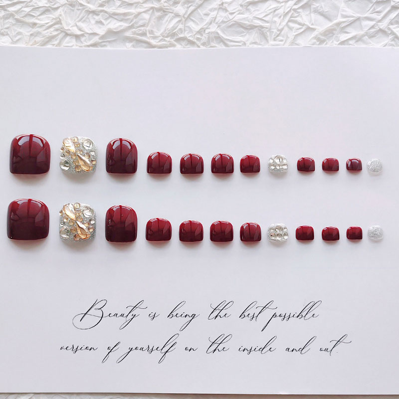 24pcs Girl Fake Toenails Burgu - Nail Art Burgundy 评论和价格