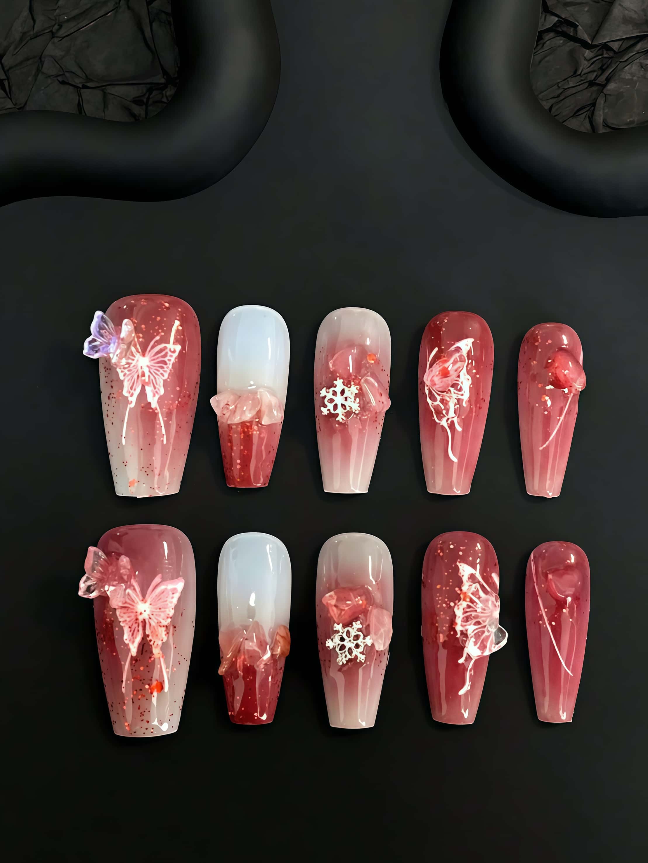 10 Pieces of Handmade Wearable - Nail Art Burgundy 评论和价格