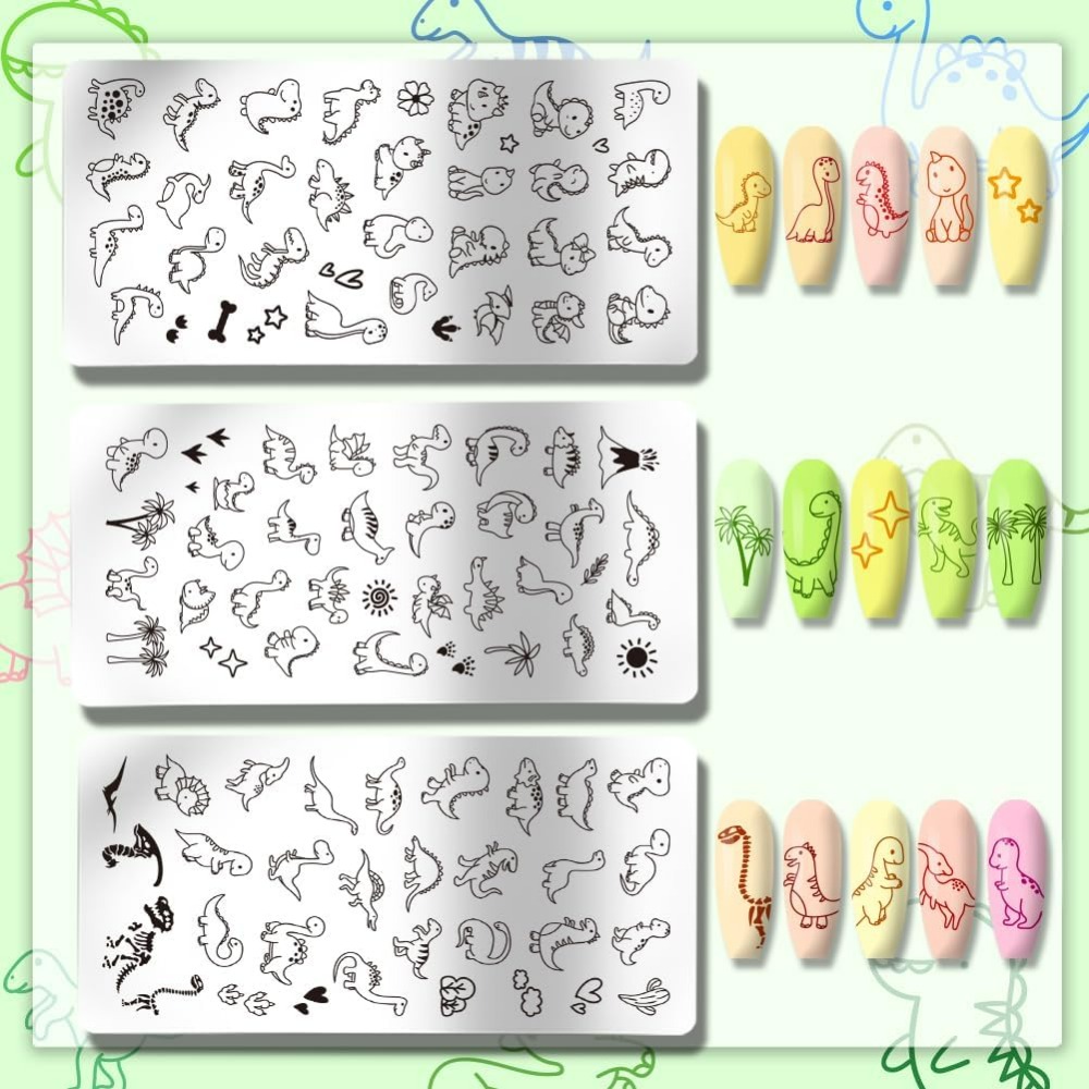 3pcs Dinosaur Nail Stamping Pl - Nail Stamping Plate 评论和价格