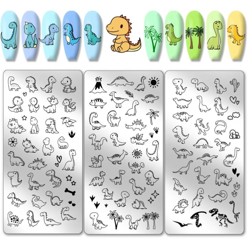 3pcs Dinosaur Nail Stamping Pl - Nail Stamping Plate 评论和价格