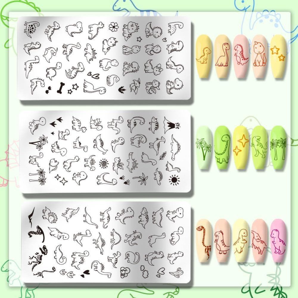 3pcs Dinosaur Nail Stamping Pl - Nail Stamping Plate 评论和价格
