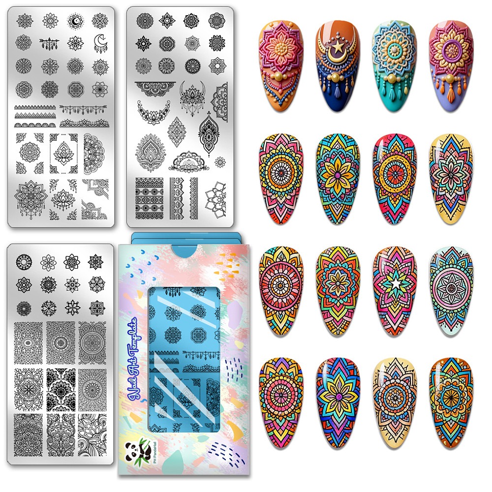 3pcs Boho Flower Nail Stamping - Nail Stamping Plate 评论和价格