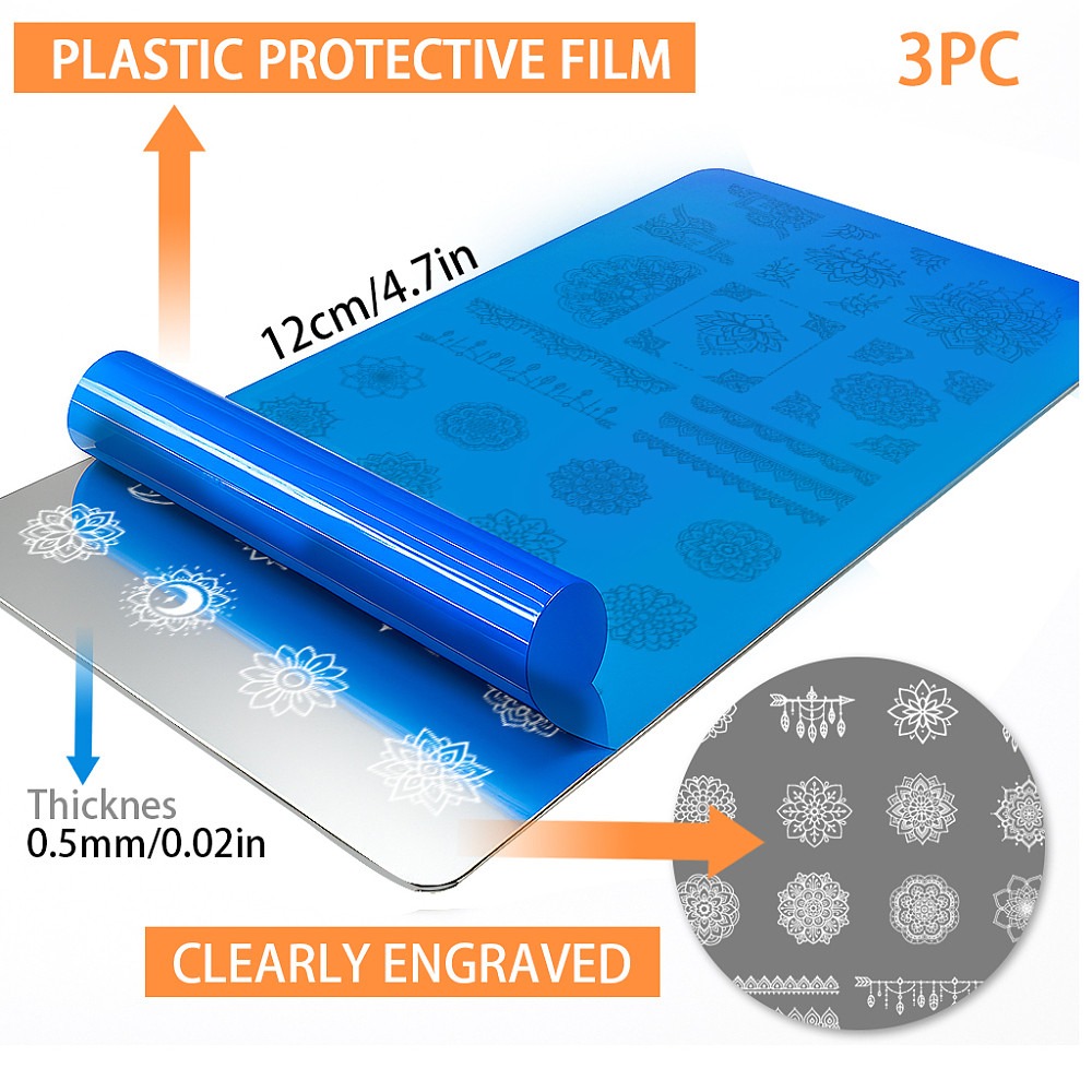 3pcs Boho Flower Nail Stamping - Nail Stamping Plate 评论和价格
