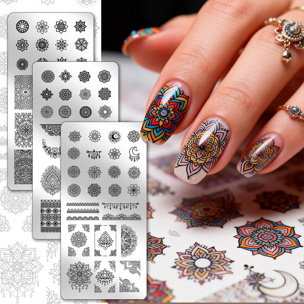 3pcs Boho Flower Nail Stamping - Nail Stamping Plate 评论和价格
