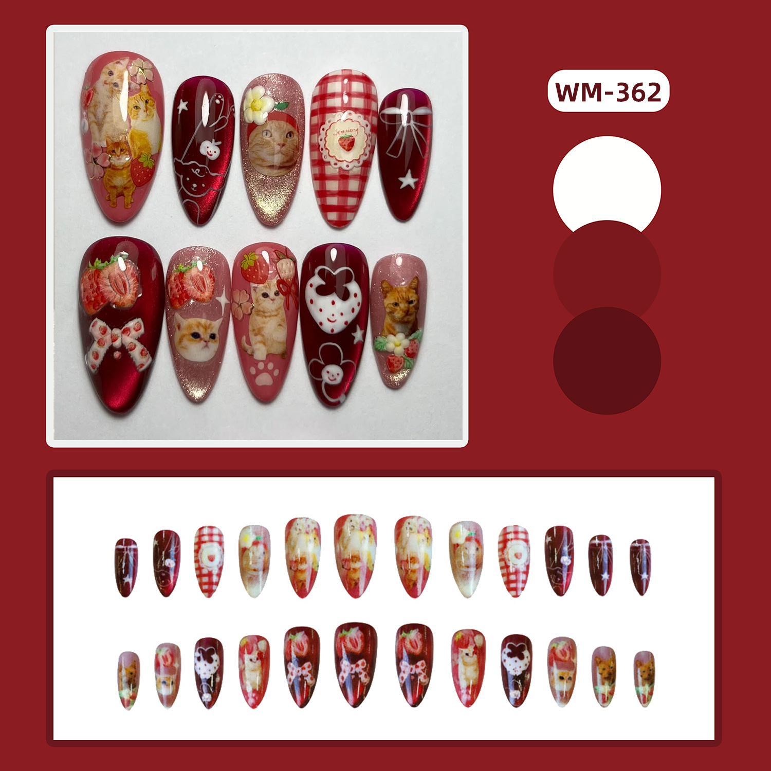 24pcs Strawberry Cat's Eye Pre - Nail Art Cat Eye 评论和价格